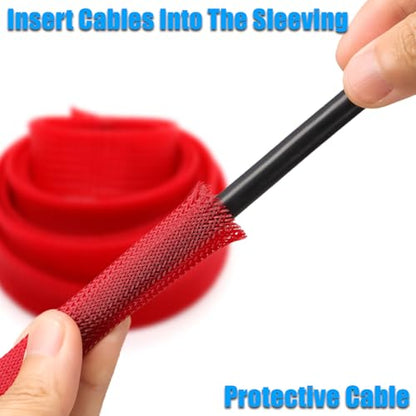 25ft PET Expandable Braided Cable Sleeve 1/3inch(8mm) Pet Braided Cable Sleeve for Audio Video Device Wire Automotive Wire (Red) - color: Red, size: 8mm"(1/3 inch)