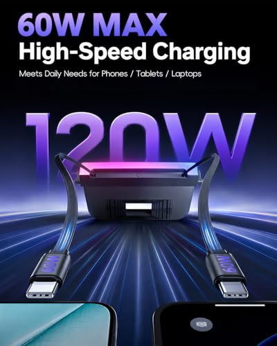 RGB USB Hub for Tesla 2024-2027 Model 3 Highland and 2025-2027 Model Y Juniper, 60W Dual Retractable USB-C Fast Charging Car Charger Multi USB Port Hub for Tesla Center Console Docking Station