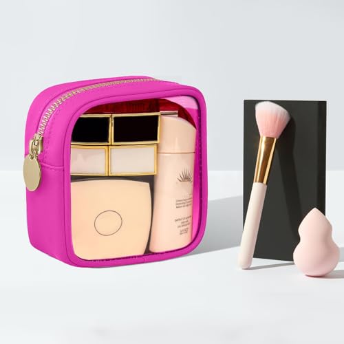 FFaw Small Clear Makeup Bag, Nylon Mini Cosmetic Bag Small Makeup Pouch for Purse TSA Approved Travel Toiletry Bags with Zipper Cute Makeup Case Organizer Car Bag for Women Girls (Rose Mini) - color: Rose Mini
