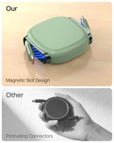 240W Retractable USB C Cable with Mag Snap Slot,3.3ft,Tea Green - color: Tea Green, size: 3.3ft-1Pack