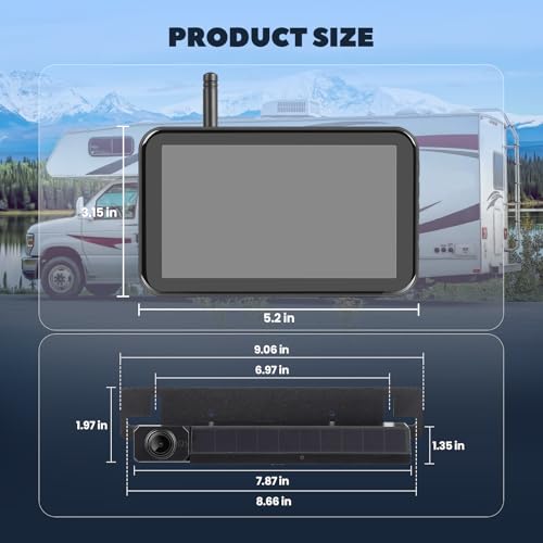 Wireless Backup Camera With 5" Monitor, RV Solar Back Up Camera Systems HD 1080P Monitor With Video Recording, Rechargeable Infrared Night Vision Rear View Cameras For RVs Car Truck Trailer Pickup Van