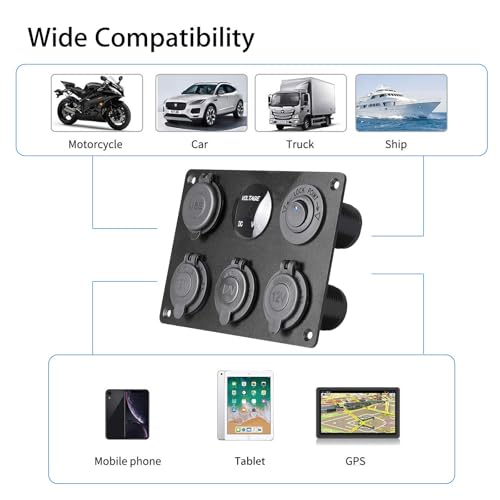 Linkstyle 6 in 1 Charger Socket Panel, 3 Cigarette Lighter Splitter with Dual USB Charger Ports & LED Voltmeter & Rocker Switch for 12V/24V Car RV Boat - color: 6 in 1 Charger Socket Panel