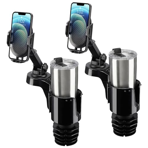JOYTUTUS Cup Holder Phone Mount for Car, Cellphone Holder for Car, Large Car Cup Holder Adapter Long Arm with 360 Degree Rotation, Compatible with iPhone, Samsung,Black,2 Pack - color: black