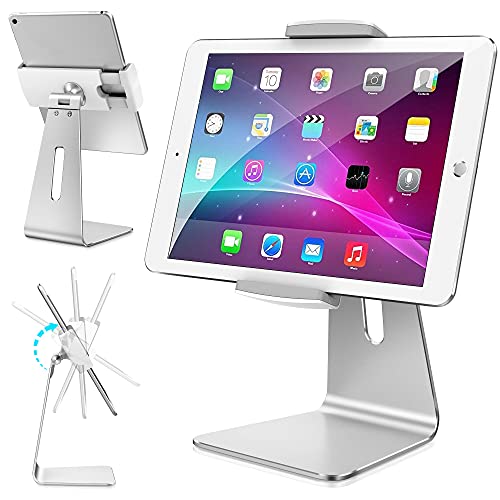 AboveTEK Elegant Tablet Stand, Aluminum iPad Stand Holder, Desktop Kiosk POS Stands for 7-15.6 inch iPad/Portable Monitor, Tablet Mount for Showcase Office Reception Countertop - color: Silver