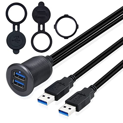 MysRuida USB 3.0 Mount with Light, 3.3ft USB 3.0 2 Ports Male to USB 3.0 2 Ports Female Flush Panel Dashboard Mount Extension Cable for Car Truck Boat Motorcycle, Metal Shell, Gray - style: USB 3.0+USB 3.0 Mount