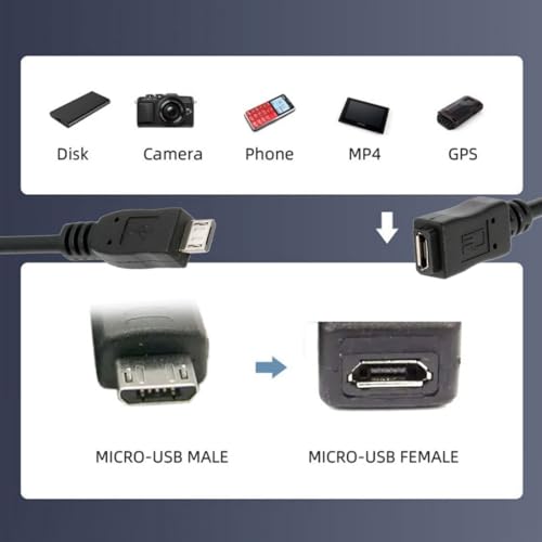 chenyang Micro USB 2.0 Extension Cable,Micro USB 5Pin Male to Female Data Charging Extension Cable for Dash Cam/GPS/Camera 0.65FT/0.2M - size: 0.65FT