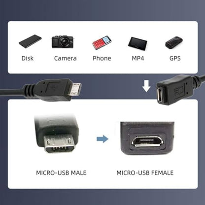 chenyang Micro USB 2.0 Extension Cable,Micro USB 5Pin Male to Female Data Charging Extension Cable for Dash Cam/GPS/Camera 0.65FT/0.2M - size: 0.65FT