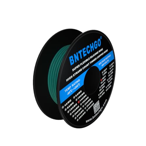 BNTECHGO 14 Gauge Silicone Wire Spool 50 ft Green Flexible 14 AWG Stranded Tinned Copper Wire - color: Green, size: silicone wire 50ft