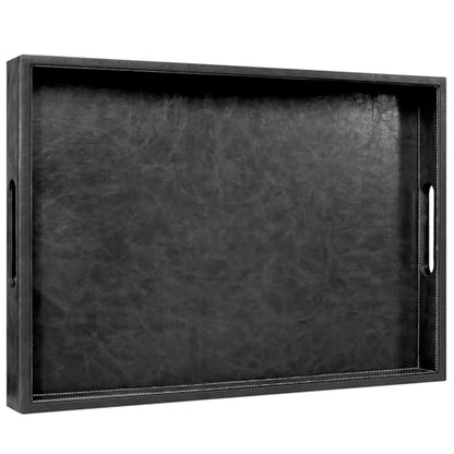 20 x 14 inches Leather Rectangle Serving Tray with Hole Handles,High-End Light Large Service Tray for Ottoman Tray, Tea, Food, Butler - Countertop, Kitchen,Family Dinner, Picnic (Black) - color: Black, size: 20" x 14" x 2"