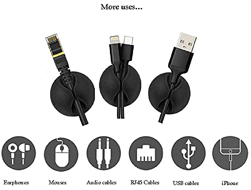 케이블 와이어 코드 클립 오거나이저 홀더 자체 접착 코드 관리 시스템 충전용 USB 네트워크 헤드폰 케이블 자동차 책상 사무실 가정용 (블랙 실리콘 6개 팩)