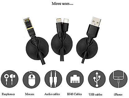 케이블 와이어 코드 클립 오거나이저 홀더 자체 접착 코드 관리 시스템 충전용 USB 네트워크 헤드폰 케이블 자동차 책상 사무실 가정용 (블랙 실리콘 6개 팩)