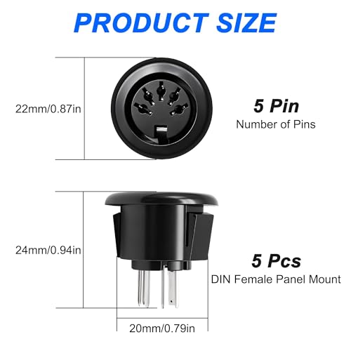 XMSJSIY MIDI 5Pin DIN Panel Mount Female Jack Socket Audio Connector -5PCS