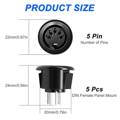 XMSJSIY MIDI 5Pin DIN Panel Mount Female Jack Socket Audio Connector -5PCS