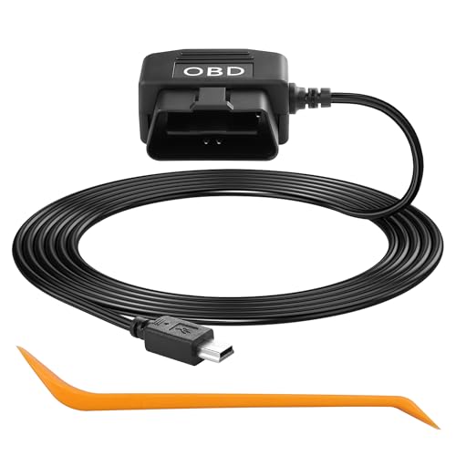 CERRXIAN OBD Power Cable for Dash Camera, OBD to Mini USB OBD Adapter Hardwire Charger Cable 24 Hours Surveillance/Acc Mode with Low Voltage Protection 12-24V to 5V 3A (11.5FT) (Straight mini USB)