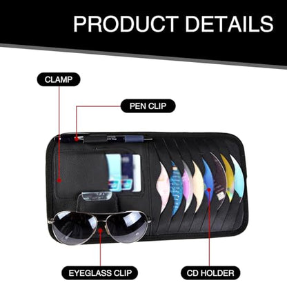 1 PC Car Sun Visor CD Storage Bag, Multi-pocket Leather Layered Organizer, Multi-functional Storage Folder for CDs Sunglasses Cards Pens, Universal Interior Accessories for Cars (Black)