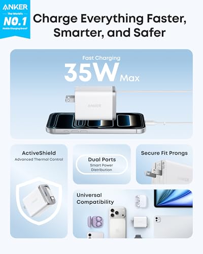 Anker Nano Retractable USB C Charger Block, Compact 35W Phone Charger - color: White