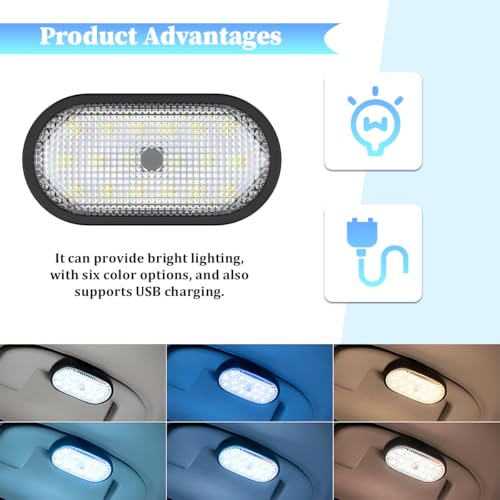 Zpana Car Interior Ceiling Roof Light, USB Rechargeable LED Magnetic Vehicle Inside Dome Lamp Map Reading Light, Portable Wireless Automotive Ceiling Light, Universal for RV SUV Sedan