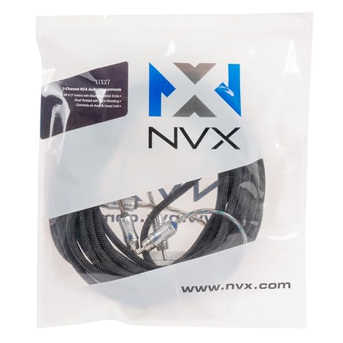 NVX® XIV27 22.97 ft (7 Meter) Oxygen Free Copper 2-Channel Twisted Pair V-Series Car Audio RCA Audio Interconnect Cable with Shielded Noise Reduction and Split-tip Silver-Plated Ends - size: 2 Channel-23 ft.