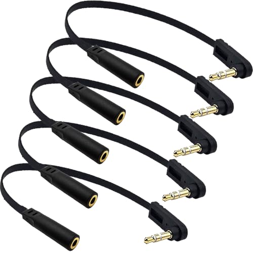 6 Inch 3.5mm Audio Extension Cable, Straight Famale to Right Angle Male 1/8" TRS Jack Extender AUX Cord for Headphone, Speaker, Car Stereo, Home Stereo, 5 Pack