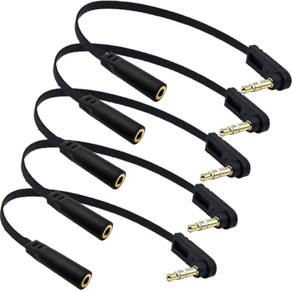 6 Inch 3.5mm Audio Extension Cable, Straight Famale to Right Angle Male 1/8" TRS Jack Extender AUX Cord for Headphone, Speaker, Car Stereo, Home Stereo, 5 Pack