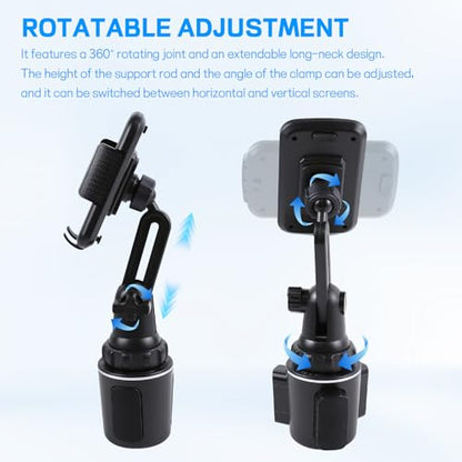 wuyaoyao Car Cup Phone Holder, Long Neck Cup Phone Cradle Holder for Cars, 360° Rotatable & Adjustable, No Shaking Gooseneck Phones Mount for All Smartphones, Universal Car Accessories
