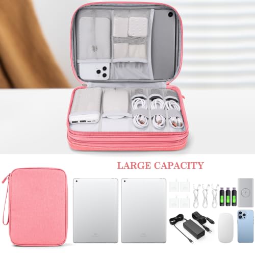 FYY Electronic Organizer, Travel Tech Pouch Bag, Extra Large, Pink - color: Pink, size: 10.8 x 8 x 3.15 inches