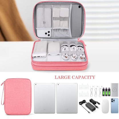 FYY Electronic Organizer, Travel Tech Pouch Bag, Extra Large, Pink - color: Pink, size: 10.8 x 8 x 3.15 inches