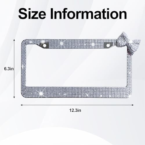 Wanheart 1 Pack White Bling License Plate Frame with White Corner Bow - color: White Frame + White Bow
