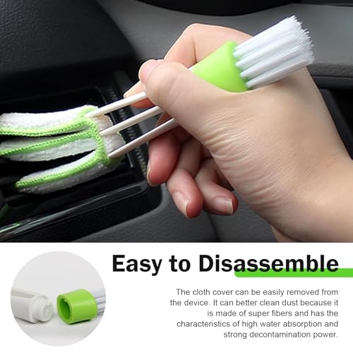3 PCS Mini Car Air Vent Gap Duster Brush, Double Ended Soft Bristle Dashboard Window Blind Duster, Deep Cleaning Car Interior Dust Remover Tool for Most Cars SUVs Trucks (Green)