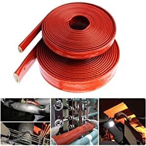 Fuel Line Heat Shield Insulation Heat Sleeve Fuel Line Heat Shield Sleeve Fire Sleeve Silicone Coated Fiberglass Heat Protection for Automotive Hose Lines & Electrical Wiring（Red 3/8" ID ） - color: Red, size: 3/8" ID*5FT