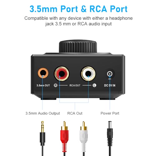 YMOO B06T3 Bluetooth 5.3 Receiver for Home Stereo with RCA AUX 3.5mm Jack
