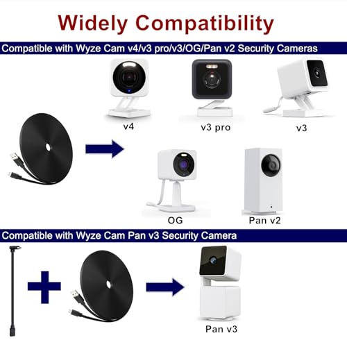 50ft Power Cable for Wyze Cam v4, Pan v3, OG, v3 and v3 Pro Gameras, Black - color: Black
