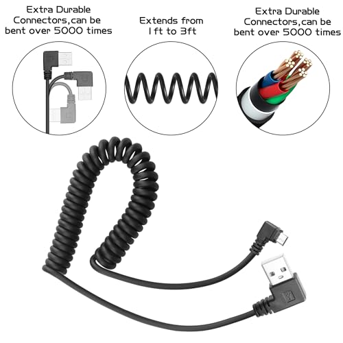 YACSEJAO Coiled Micro USB Cable, USB 2.0 to Micro USB 90 Degree Sync Charging and Data Transfer Spring Coiled Cord for Smartphone Tablet Wall and Car Charger (Dual Right)