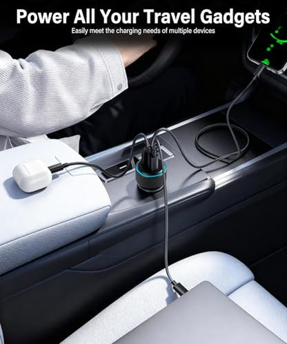 GaRhomxy 66W USB C Car Charger Fast Charging, 3-Port PD PPS/QC3.0 Cigarette Lighter Adapter for iPhone 17/16/15 Pro Max, Samsung S25/S24 Super Fast Charging, iPad, Android etc, Car Phone Accessories