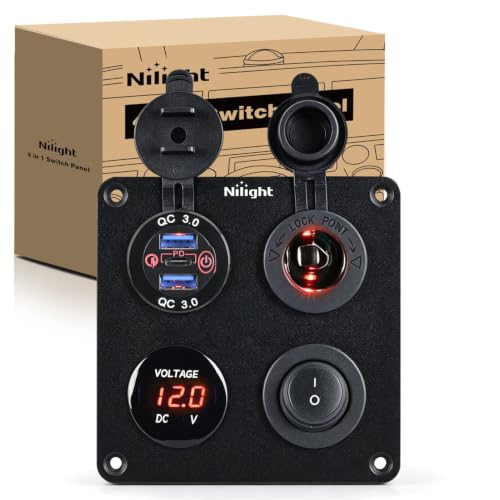 Nilight 4 in 1 Toggle Switch Panel Red Power Outlet USB Charger Voltmeter - color: 4-in-1 Panel Red