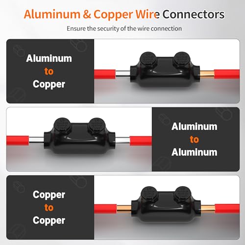 Joinfworld 2 Port Inline Splice Connector 1/0-14 AWG Aluminum to Copper Wire Connectors Insulated Wire Connectors Wire Splice Connector with Slotted Allen Hex - 6Pack - size: 1/0-14 AWG