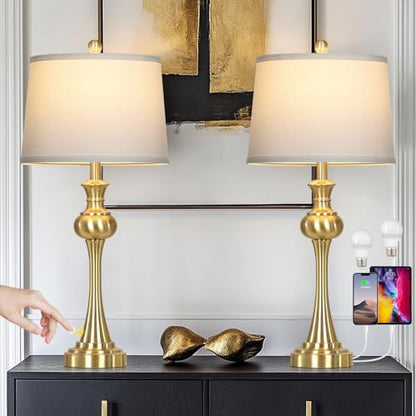 CINSARY Gold Table Lamps Set of 2, 29" Bedside Lamps for with USB C+A - color: Gold-set of 2