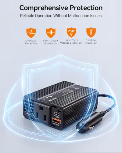 Bestek 200W Car Power Inverter 12V to 110V Cigarette Lighter Adapter - color: Black