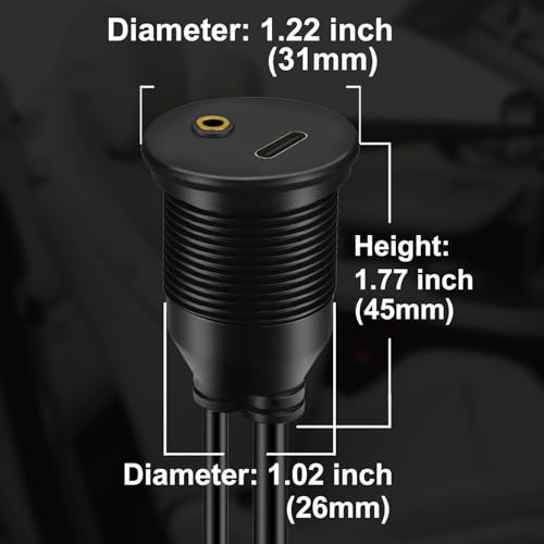 USB 3.0 수 - USB C 암 및 3.5mm 수-암 자동차 마운트 플러시 케이블 AUX 연장 대시 패널 방수 마운트 케이블, 자동차 보트 및 오토바이용, 91.4cm(3피트) - size: 3피트, style: U3 to C3 & 3.5mm ~ 3.5mm