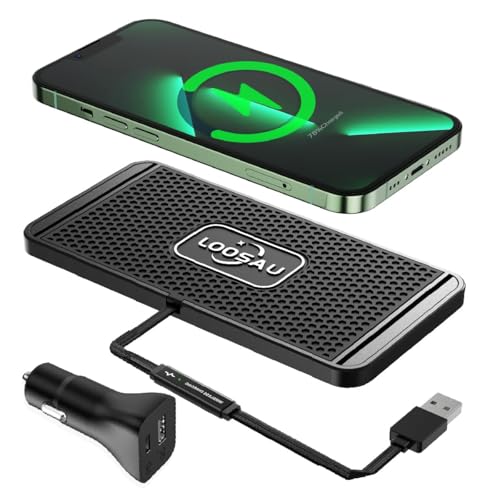 Wireless car Charger Charging pad 15w Non Slip FastCharger - color: Black-1M Cable