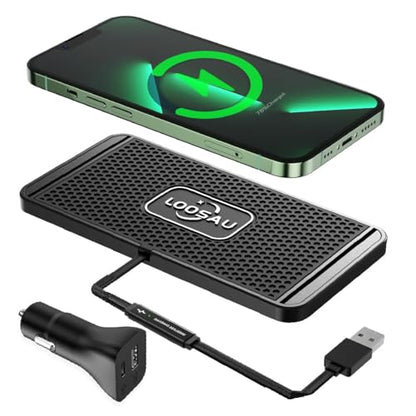 Wireless car Charger Charging pad 15w Non Slip FastCharger - color: Black-1M Cable
