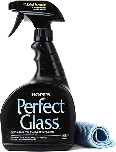 HOPE'S Perfect Glass Cleaner Spray, Streak-Free, Ammonia-Free Window, Mirror, Screen, and Shower Door Cleaner, Indoor and Outdoor Glass Surfaces, 32 Fl Oz, Pack of 1 With Microfiber Cloth - style: 32 Fl Oz (Pack of 1 With Microfiber Cloth)