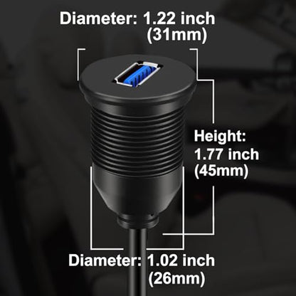 Single Port USB 3.0 Male to Female AUX Car Mount Flush Cable 3ft - size: 3ft