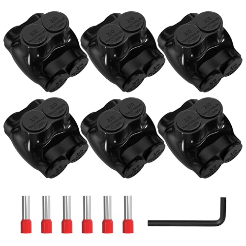 Joinfworld 2 Port Insulated Inline Splice Connector 3/0-6AWG Aluminum to Copper Wire Connectors 7/32" Slotted Allen Hex Dual Side Entry Electrical Cable Connectors - 6 Pack - color: 3/0-6AWG