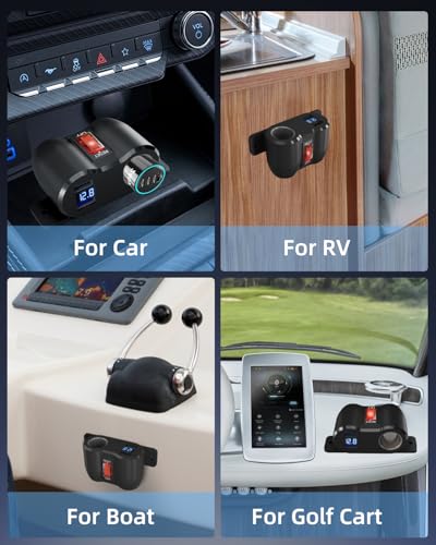 120W 2*QC3.0 Outlet Cigarette Lighter Socket Splitter LED Voltmeter - color: Black Blue, size: 1P