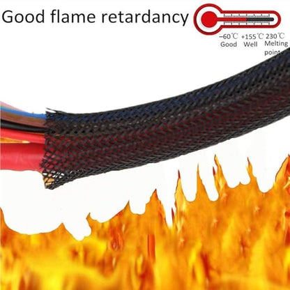 25ft - 3/4 Inch Cable Management Sleeve Protector,Wire Loom PET Expandable Wire Sleeving for Office TV Computer Home Theater Engine Bay Cord Organizer,Protect Cables from Pet Cat Dog Chewing,BlackRed