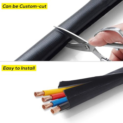 FLASLD 2-1/4" I.D. x 3FT Wire Heat Shield for Hose Lines & Electrical Wiring, Heat Shield Wrap Automotive for Exhaust and High-Temperature Pipes with Stainless Steel Ties, Black - size: 2-1/4" I.D. x 3FT