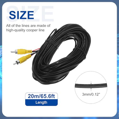 MECCANIXITY Backup Camera RCA Video Cable, 20m/65.6ft RCA Car Rear Reverse Camera Video Extension Cable & Detection Wire for Truck Bus SUV, Male to Male, with Female to Female Coupler, DC Wire - size: 20m/65.6ft