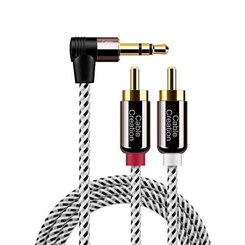 CableCreation 3.5mm to RCA Cable, Angle 3.5mm Male to 2RCA Male Auxiliary Stereo Audio Y Splitter Gold-Plated for Smartphones, MP3, Tablets, Speakers,Home Theater,HDTV,3FT/1M - color: Black&White, size: 3.3FT