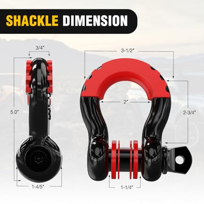 Nilight 3" x30' Recovery Tow Strap Kit Two 3/4" Anti-Theft D-Ring Shackles - color: 30ft Tow Strap +D-Ring Shackle